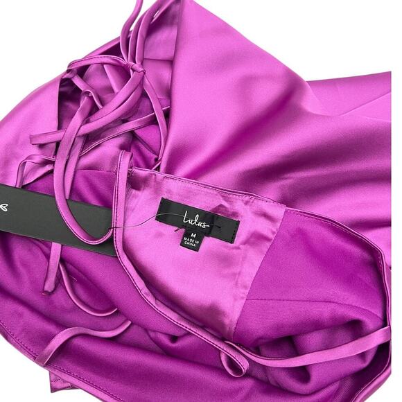 Lulus Chic Allure Purple Satin Lace-Up Mini Slip Dress size Medium NWT - Picture 2 of 7